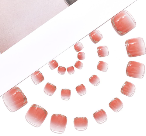 Shein 24Pcs/Box Wine Red False Toe Nail +