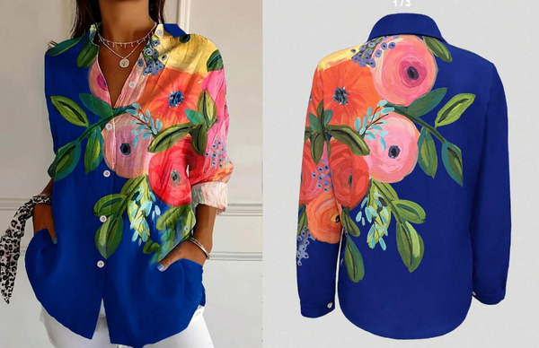 Shein Women's Floral Print Button Design Shirt, M +