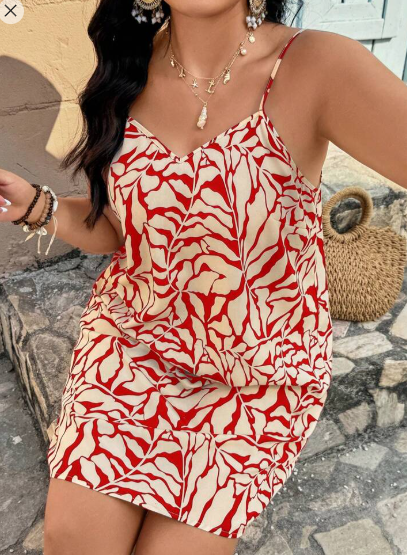 Shein Plus Size Women's Summer Vacation Style All-Over Print Slip Dress, XXL +