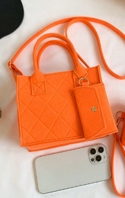 Shein 2 Pieces Neon Orange Handbag Purse Wristlet Funky Coin Purse >