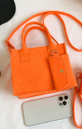 Shein 2 Pieces Neon Orange Handbag Purse Wristlet Funky Coin Purse >