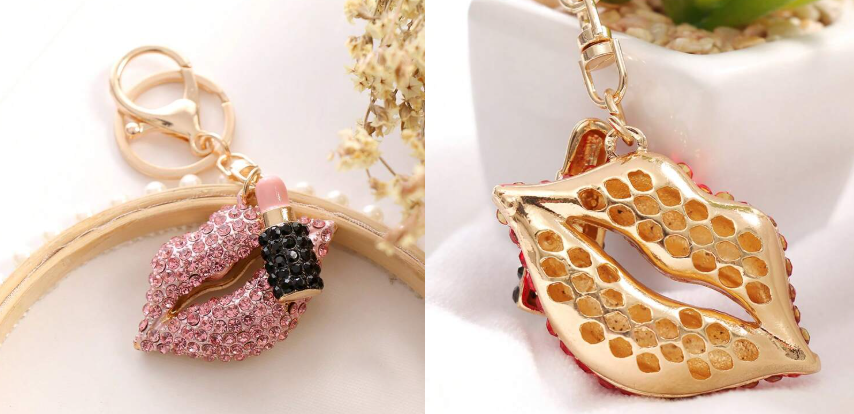 Shein 1pc Creative Fashion Rhinestone Embellished Lip Shaped Keychain -.