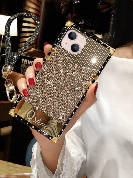 Shein 1pc Rhinestone Decorated Lanyard Mirror Phone Case>