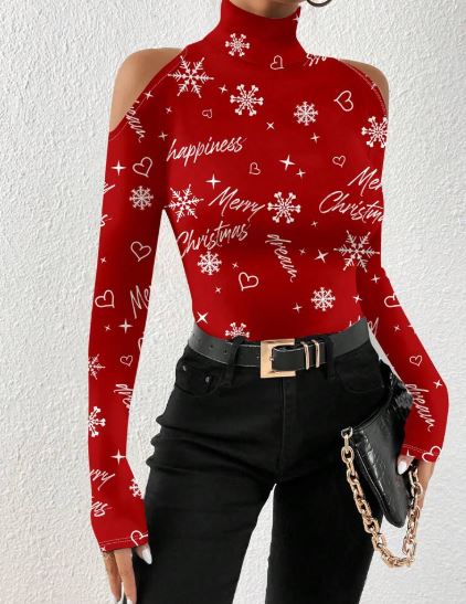 Shein Turtleneck Off Shoulder Long Sleeves Simple T-Shirt +