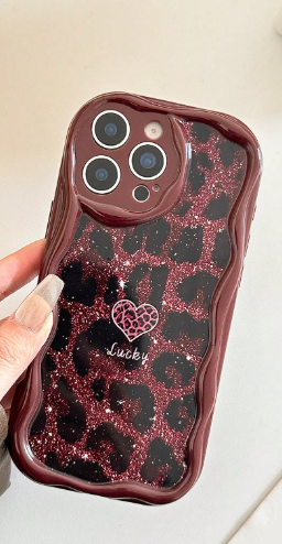 Leopard Glitter Flat Printing Cartoon Flat Printing Cream Burgundy For Iphone>