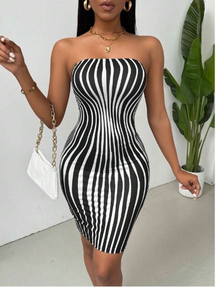 Shein Women's Striped Round Neck Bodycon Dress, XXL /