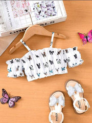 Shein Butterfly White Spaghetti Strap Cool Fashion Tank Top