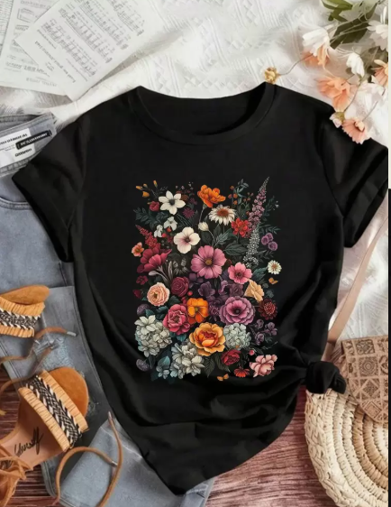 Shein Plus Size Vintage Garden Flower Printed Women's T-Shirt, 0XL +