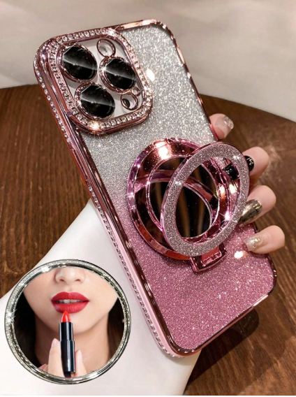 Mirror Element Shockproof Rose Gold Glitter Mirror Shockproof Stand Phone Case>