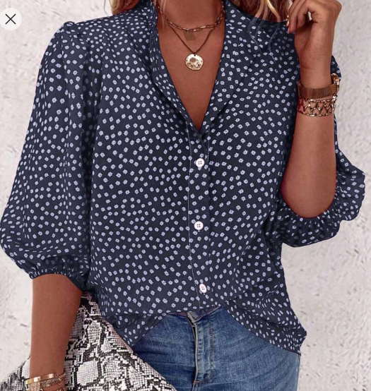 Shein Floral Single Button Casual Daily Mid-Sleeve Shirt, L +