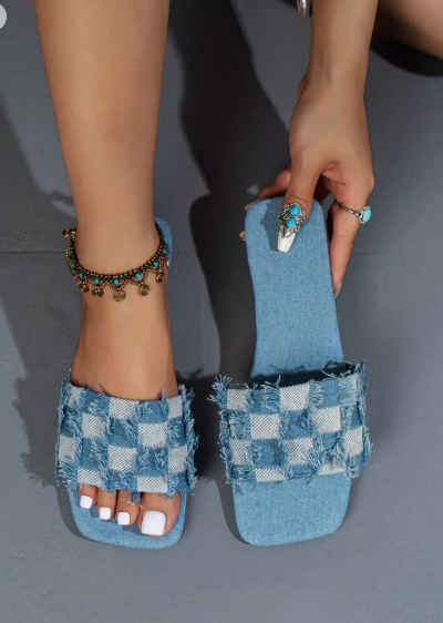 Shein Women's Summer 2024 New Vintage Square Toe Flat Sandals, Size: 38 +