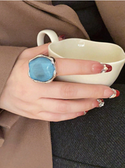 Shein 1pc Asymmetrical Open Metal Blue Transparent Ring, Mint Blue >