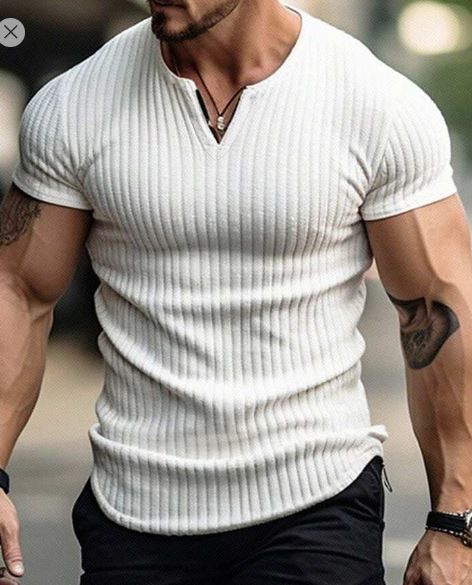 Shein Men's Simple Solid Color V-Neck Short Sleeve T-Shirt, XXL */