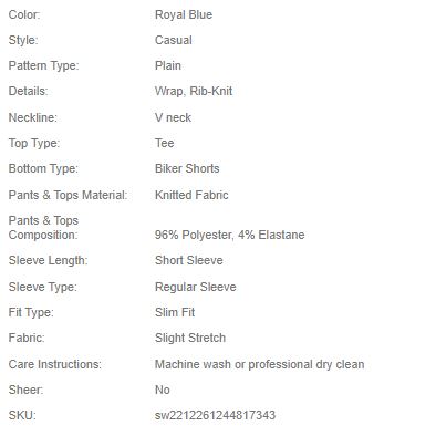 Shein Surplice Neck Crop Tee & Biker Shorts, S +
