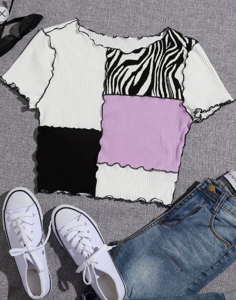 Shein Lettuce Trim Colorblock Top, 12-13T +