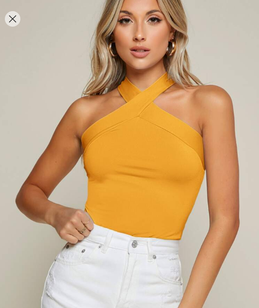 Shein Bae Form-Fitting Crisscross Halter Top, L +