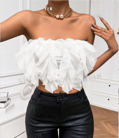 Shein Ruffled Mesh Paneled Tube Top /