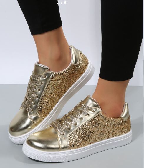 Shein Glitter Metallic Lace-Up Front Skate Shoes, Size: 42 */