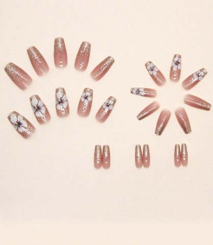 Shein 24 Pcs Short Square French Contrast Fun Pattern Fake Press On Nails +