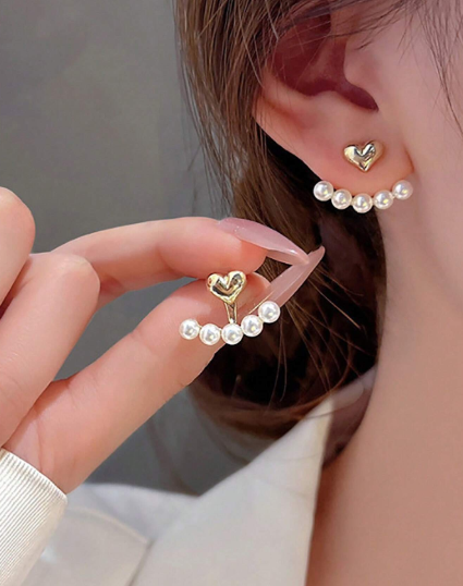 Shein 1 Pair Heart Shaped Faux Pearl Earrings +