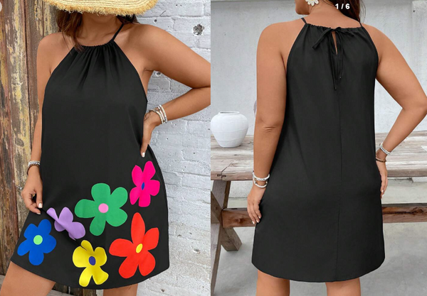 Shein Plus Size Boho Vacation Romantic Colorful Floral Print Short Dress +