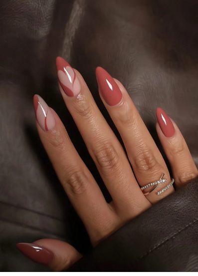 Shein 24pcs Medium Almond Press On Gradient Nails With Heart Design +