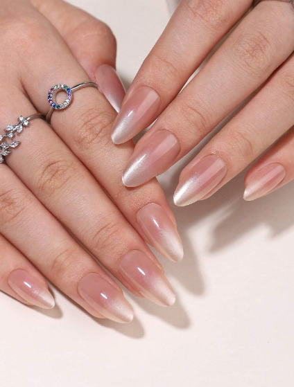 Shein 30pcs Almond Shaped Ombre Nail Stickers, Full Coverage Nude Ombre>
