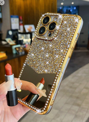 1pc Rhinestone Electroplating Laser Cut Hollow Out TPU Phone Case>