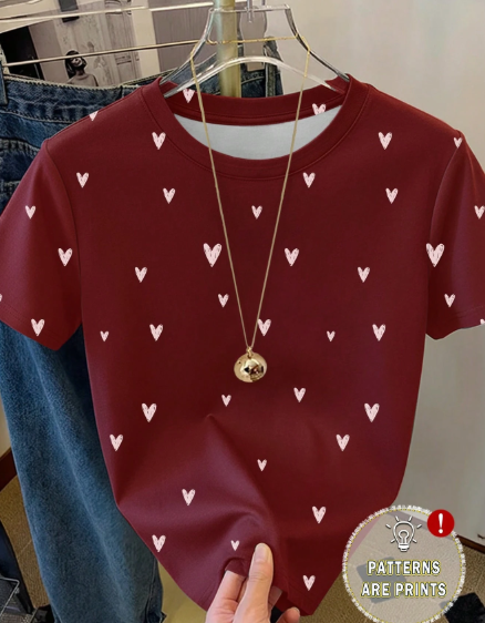 Shein Full Print Women's Casual T-Shirt, Heart Design, XL -.