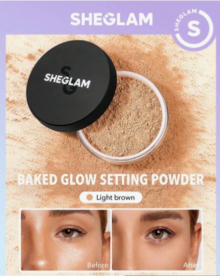 Sheglam Baked Glow Setting Powder - Light Brown -.