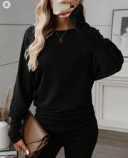 Shein Women Solid Color Round Neck Long Sleeve Pleated Casual T-Shirt, M +
