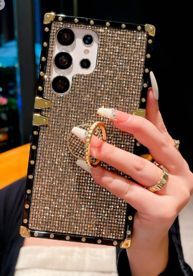 Shein 1pc Glitter Rectangle Phone Case With Ring Holder +