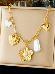 Shein 1pc Gold-Plated Floral Pendant Chunky Chain Stainless Steel Necklace >