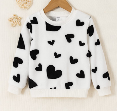 Shein Toddler Girls Heart Print Flannel Sweatshirt, 6T +