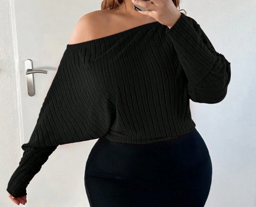 Shein Sxy Plus Size Asymmetrical Neck Batwing Sleeve Tee, 3XL +