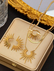 Shein 4pcs/Set Stainless Steel Sunflower Pendant Necklace + Earrings + Ring Jewelry Set>