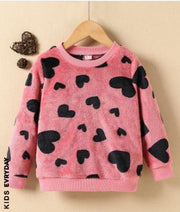 Shein Kids EVRYDAY Toddler Girls Heart Print Flannel Pullover, 4T +