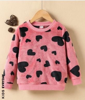 Shein Kids EVRYDAY Toddler Girls Heart Print Flannel Pullover, 4T +