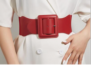 Shein Women's Square Buckle A-Line Dress With Fashionable PU Belt