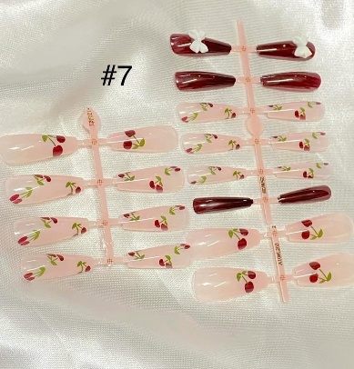 Shein Romantic Sweet Cherry Blossom French Tip Press On Nails +