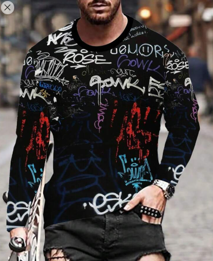 Shein 3D Print Men Long Sleeve T-Shirt, XL +