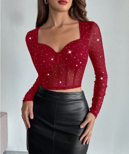 Shein Women's Elegant Sweetheart Neckline Party Top, L +