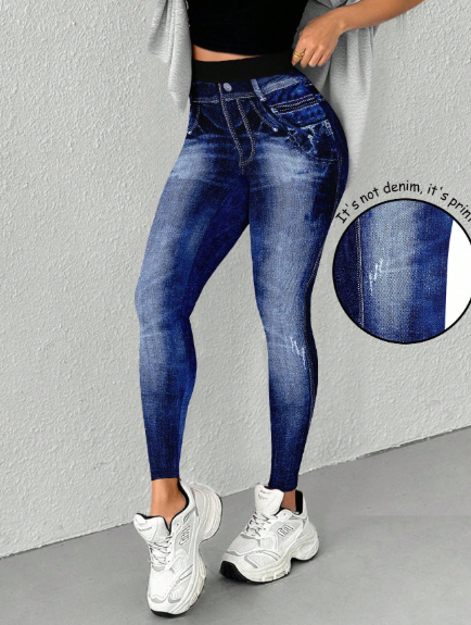 Shein Women's Denim Printed Leggings>