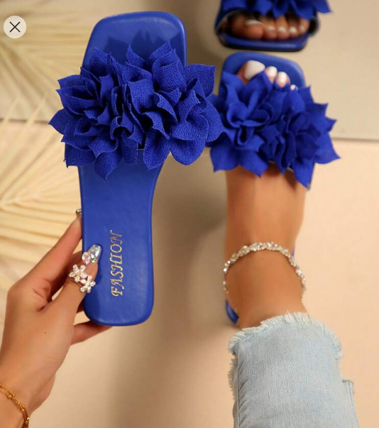 Shein Women Square Toe Lotus Fabric Flat Slide Sandals, Size: 41 +