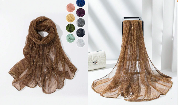 Shein 1pc Women Shiny Silver & Gold Sheer Scarf +