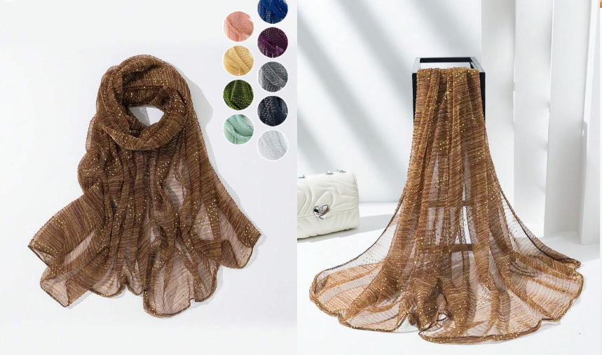 Shein 1pc Women Shiny Silver & Gold Sheer Scarf <