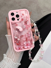 Butterfly Painted Recessed Pink Wrist Strap Shockproof Slim Fashionable Phone Case>