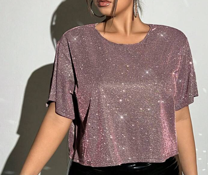 Shein Plus Size Going Out Glitter Crop Tee, 4XL -.