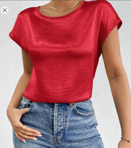 Shein Women's Solid Color Batwing Sleeves Satin Blouse, M +