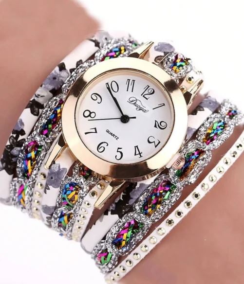 Shein 1pc PU Polyurethane Strap Funky Round Dial Rhinestone Studded Decor Quartz Watch /